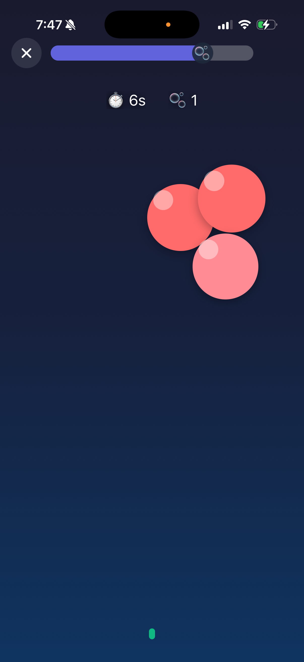 VoiceXP lesson or game screen with bubble pop sound-activated activity